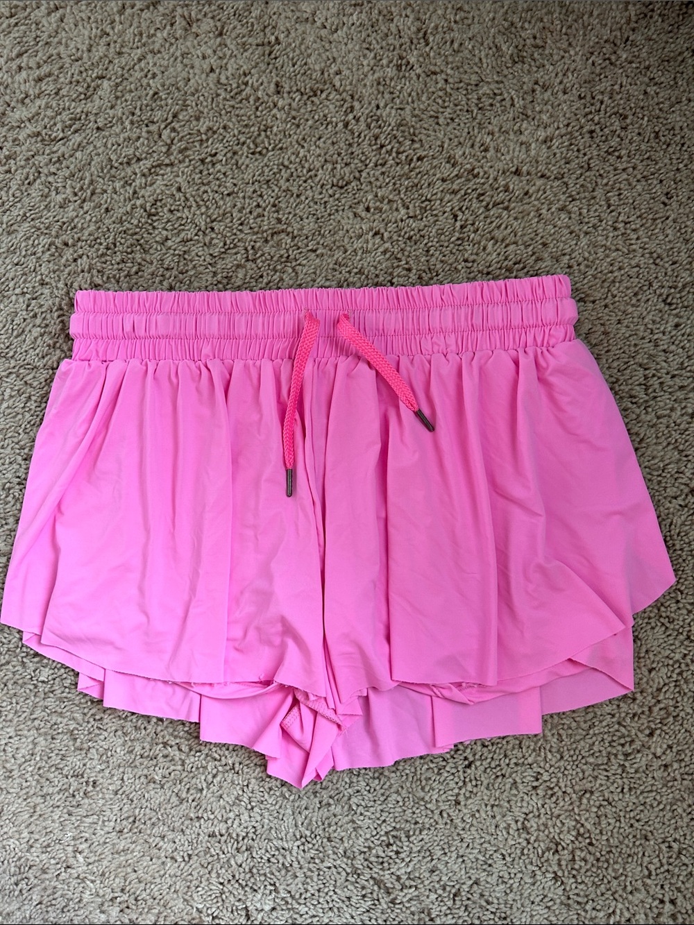 Women’s Hot Pink Layered Athletic Shorts with Drawstring Waist